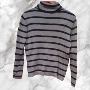 Karen Scott Black & Grey Striped Turtleneck Sweater Size S